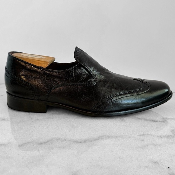 Hugo Boss Handcrafted Wingtip Stitching Loafer Black Leather Mens Shoe RARE main image 9
